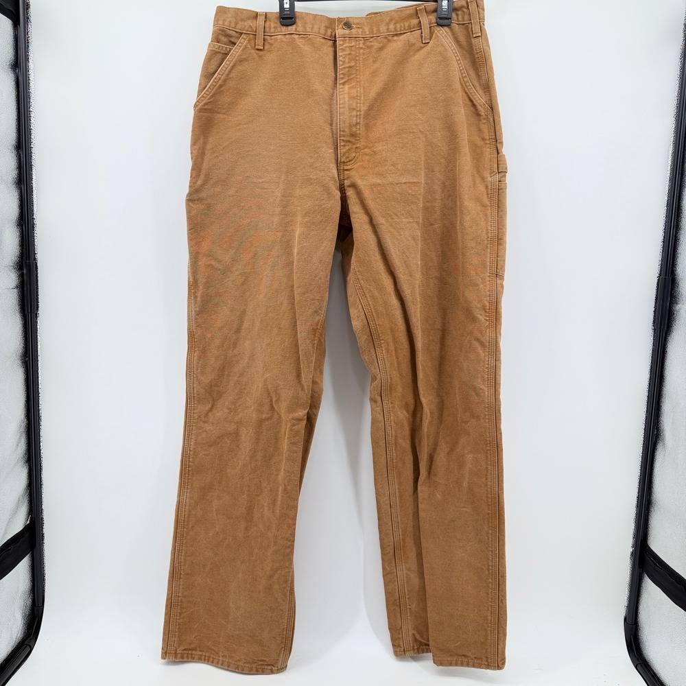 Carhartt B111 BRN Flannel Lined Duck Canvas Carpenter Pants Brown 40x36 Loose - Picture 2 of 5
